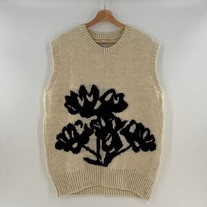 NWT Anthropologie Maeve Graphic Flower Sweater Vest Size Large